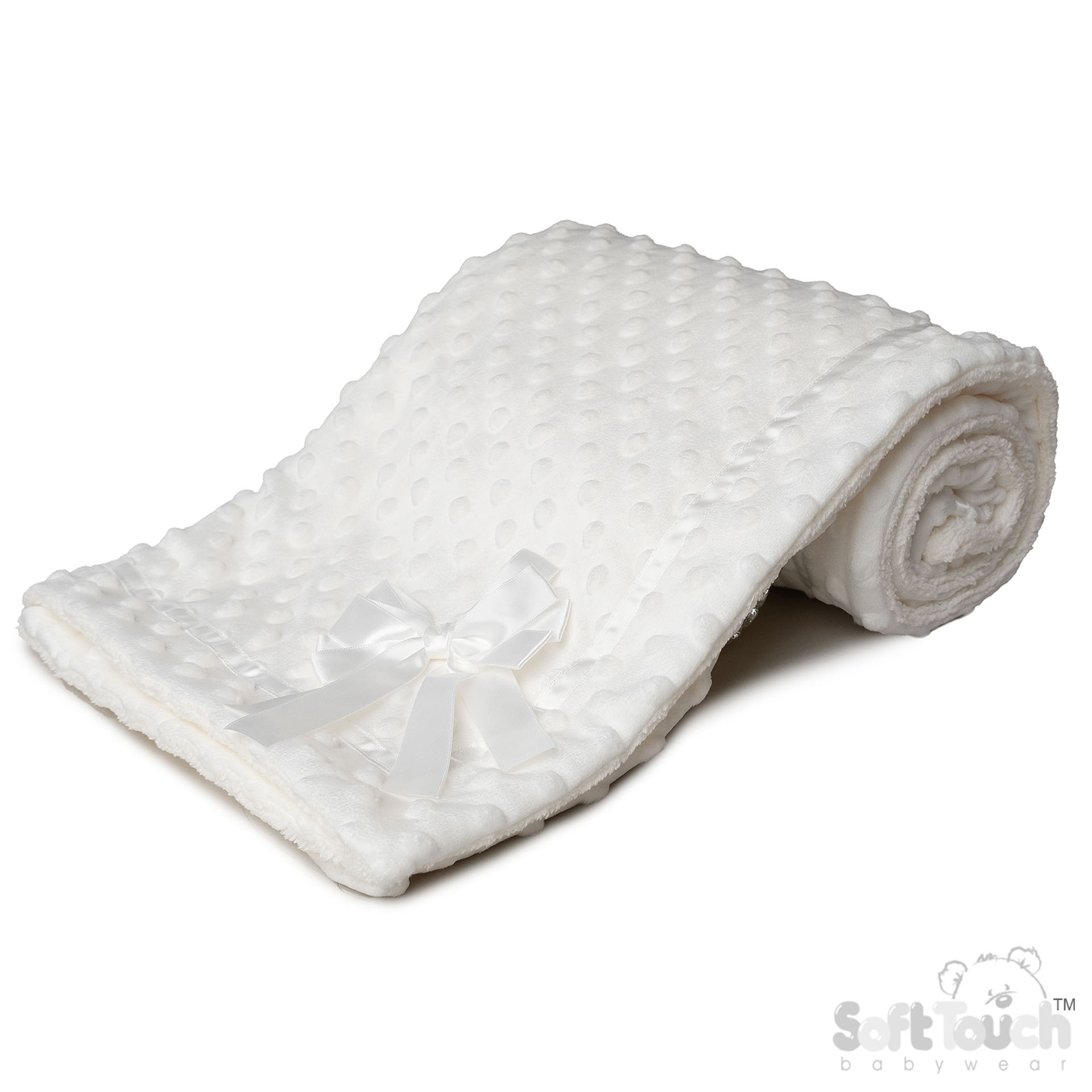 White Bubble Wrap w/Sherpa Back, Satin Trim & Bow : FBP242-W