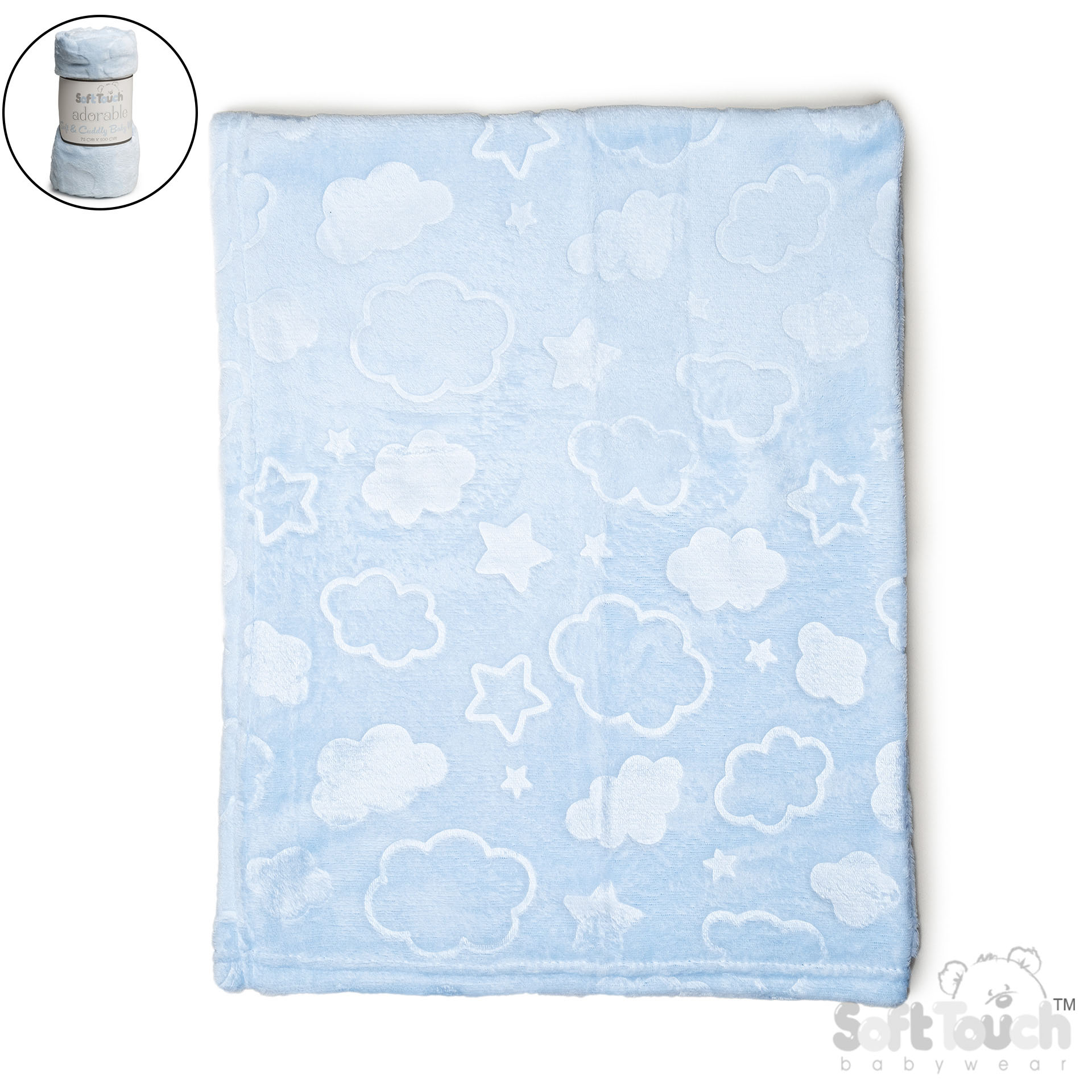 Blue Cloud & Star Embossed Flannel Wrap - FBP305-B