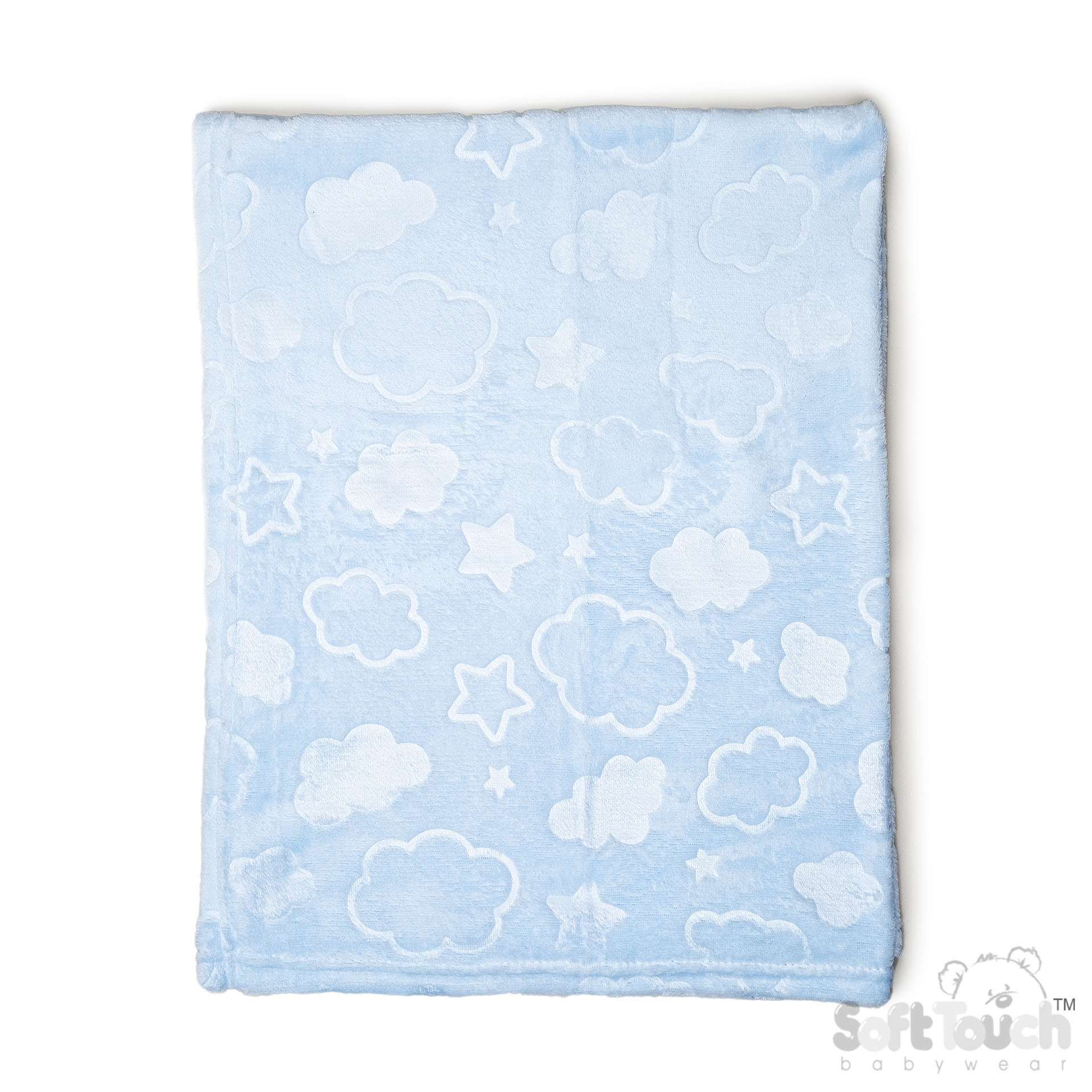 Blue Cloud & Star Embossed Flannel Wrap - FBP305-B