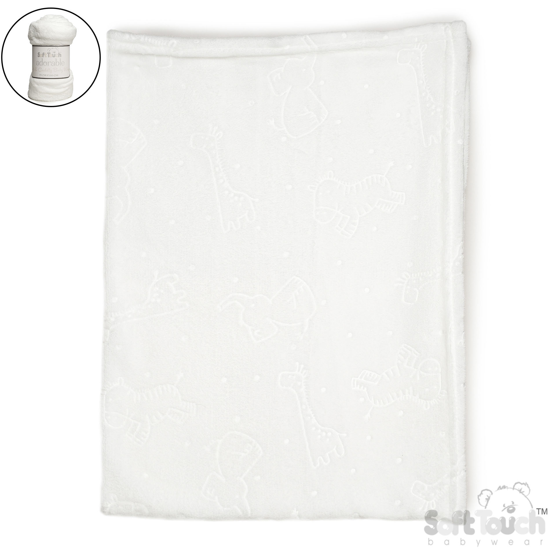 White Animal Embossed Flannel Wrap - FBP305-W