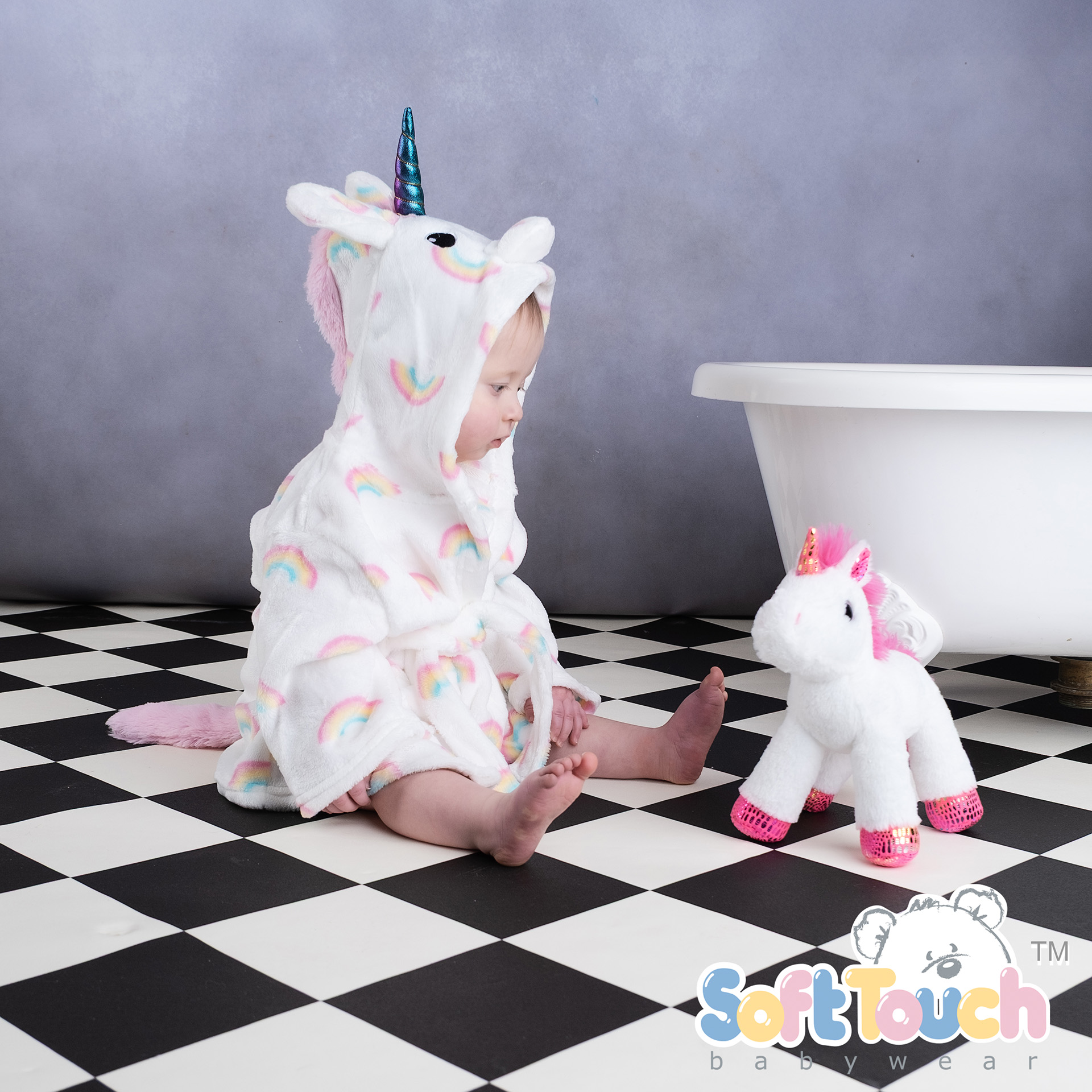 Rainbow Print/Unicorn Hooded Robe No. FBR30