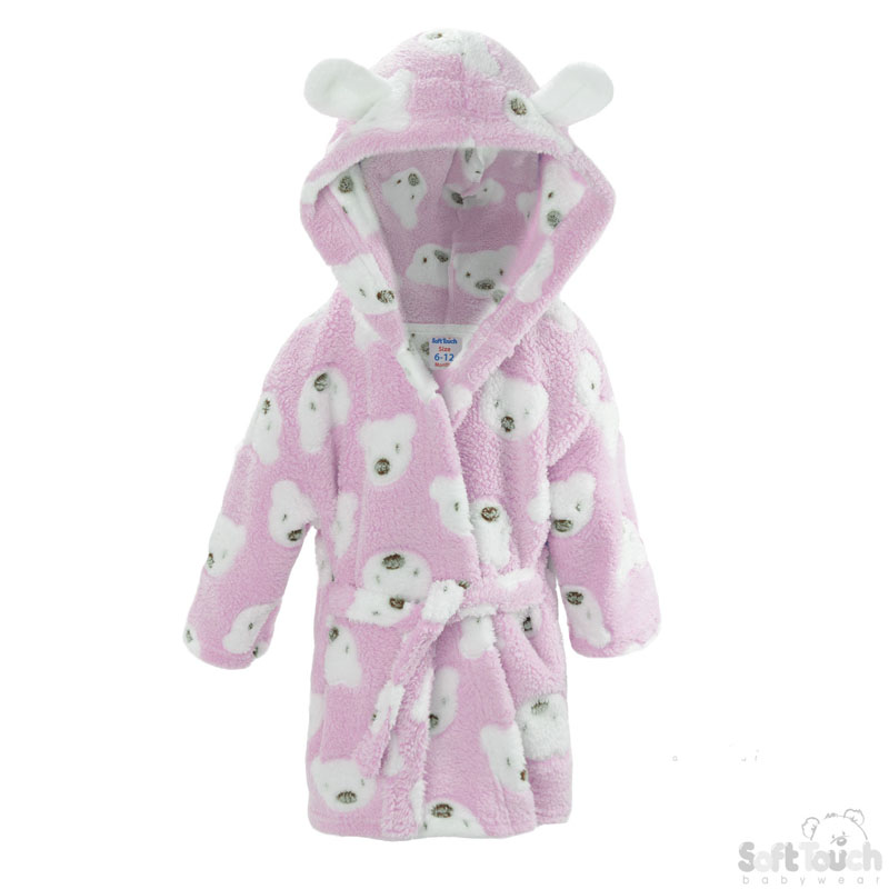 Pink Bear Print Hooded Robe No. FBR39-P