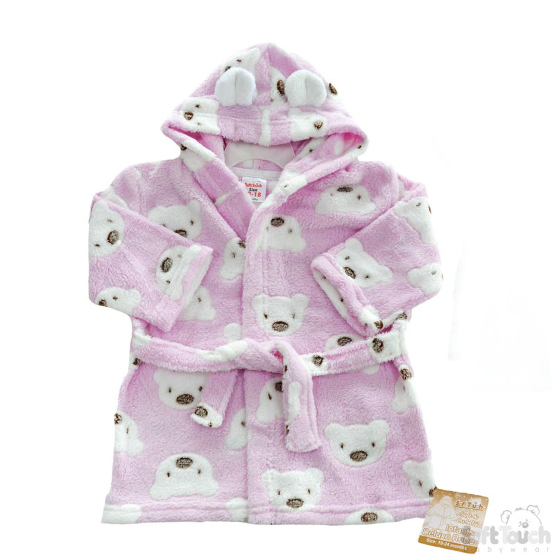 Pink Bear Print Hooded Robe No. FBR39-P