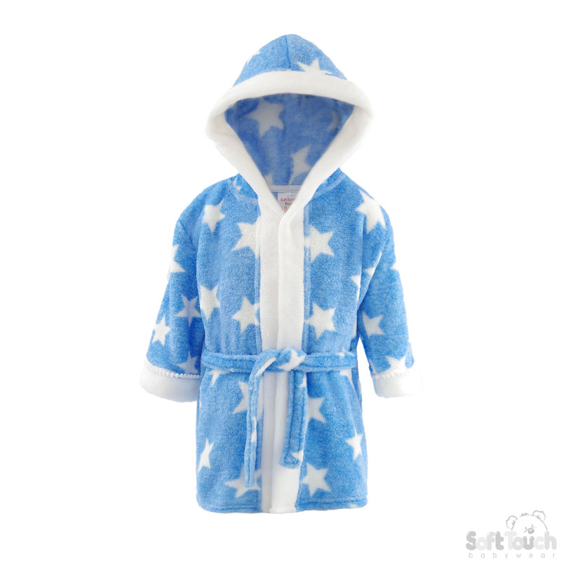 Blue 'Star' Hooded Robe W/Pom Pom Trim NO. FBR40-BP