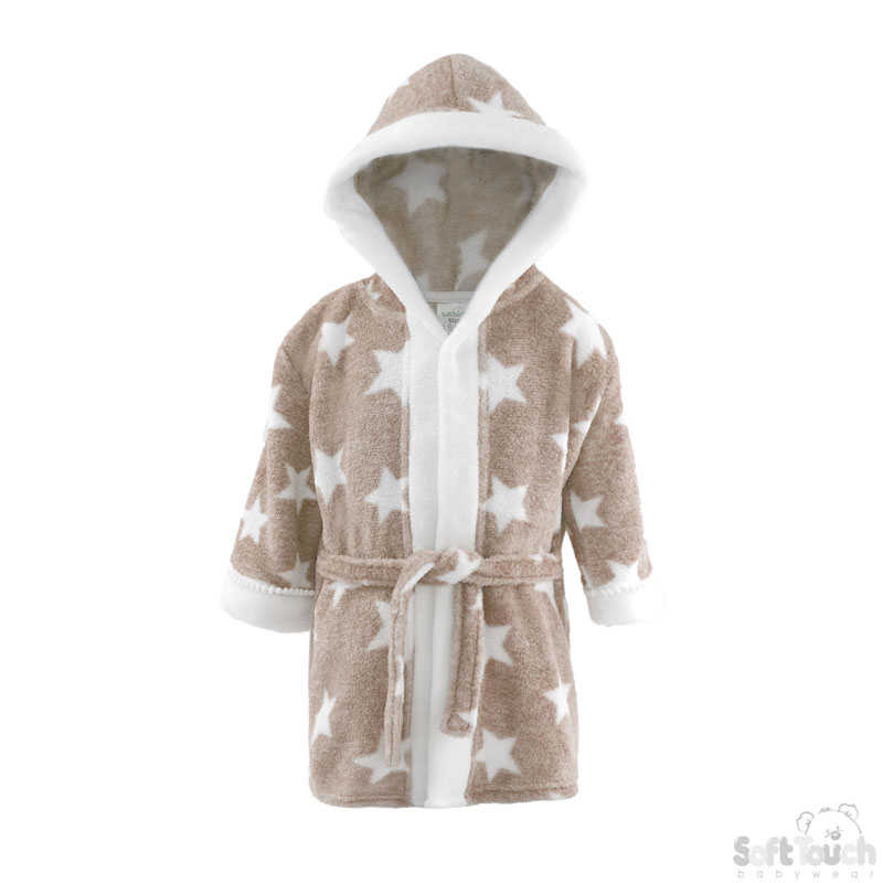 Brown 'Star' Hooded Robe W/Pom Pom Trim FBR40-BRP