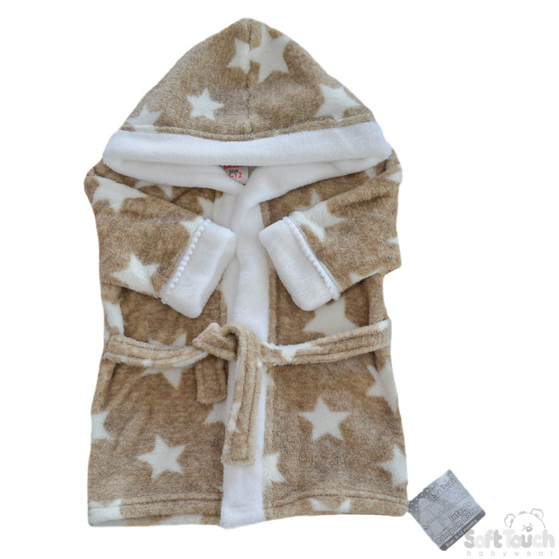Brown 'Star' Hooded Robe W/Pom Pom Trim FBR40-BRP