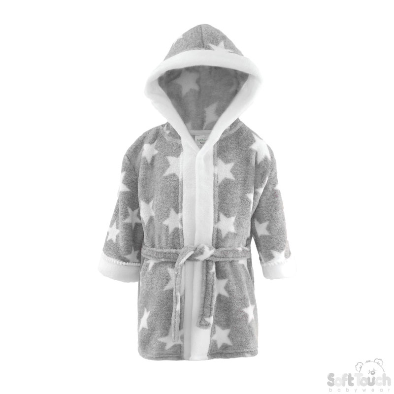Grey 'Star' Hooded Robe W/Pom Pom Trim No. FBR40-GP