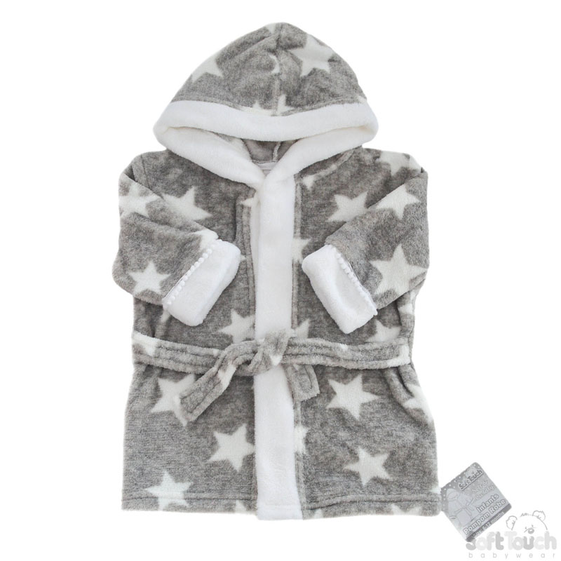 Grey 'Star' Hooded Robe W/Pom Pom Trim No. FBR40-GP