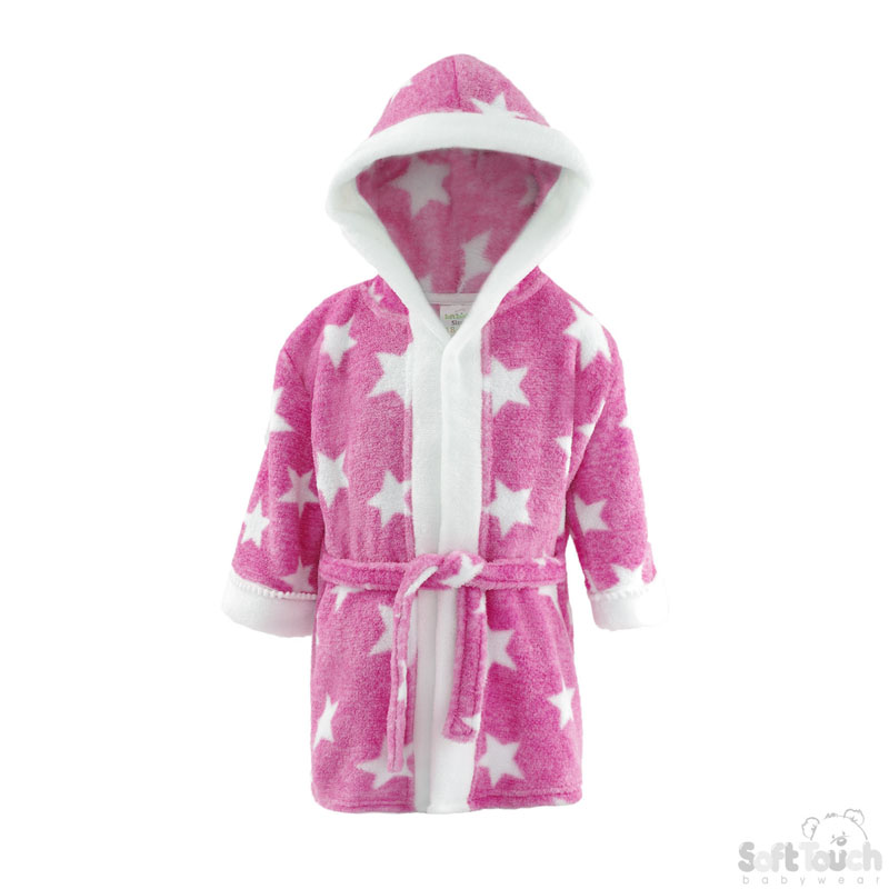 Pink 'Star' Hooded Robe W/Pom Pom Trim No. FBR40-PP