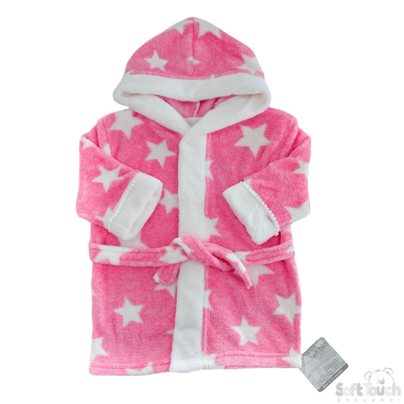 Pink 'Star' Hooded Robe W/Pom Pom Trim No. FBR40-PP