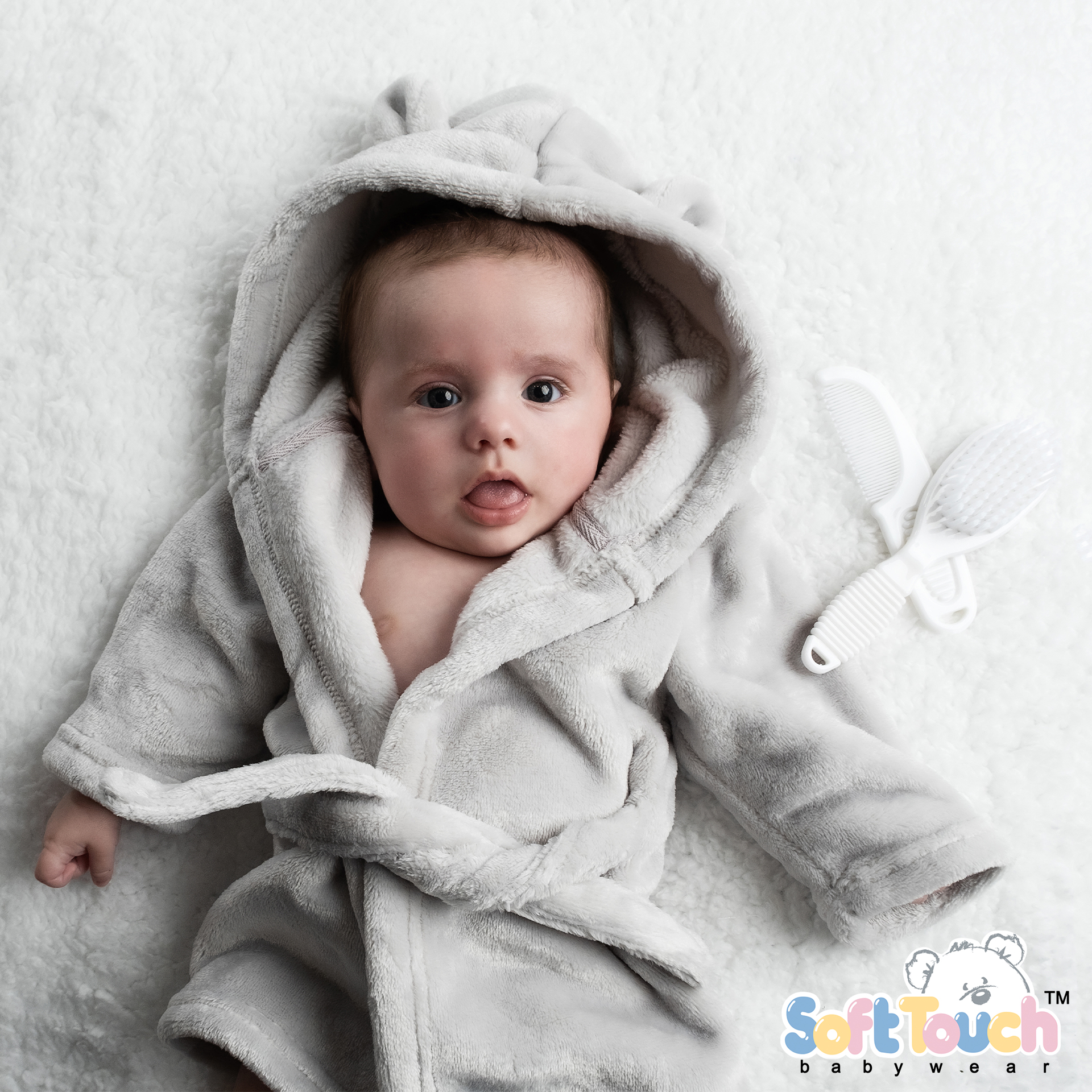 Grey Hooded Robe w/Ears : FBR53-G-0-6m