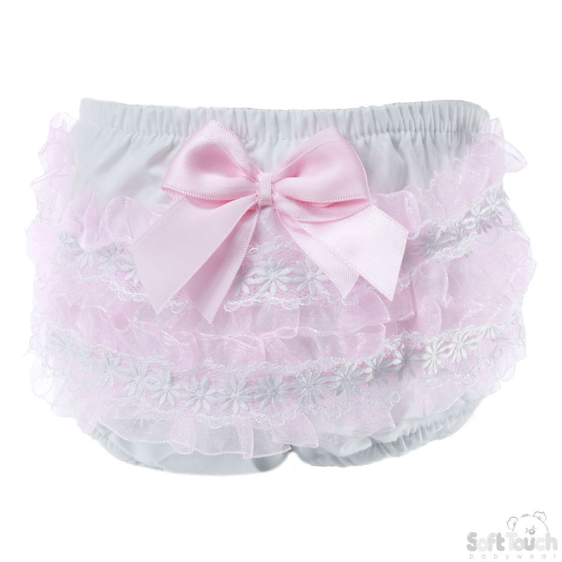 White/Pink Cotton Frilly Pants No.FP10-P
