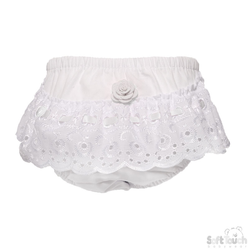 White Cotton Frilly Pants W/Rose No. FP16-W