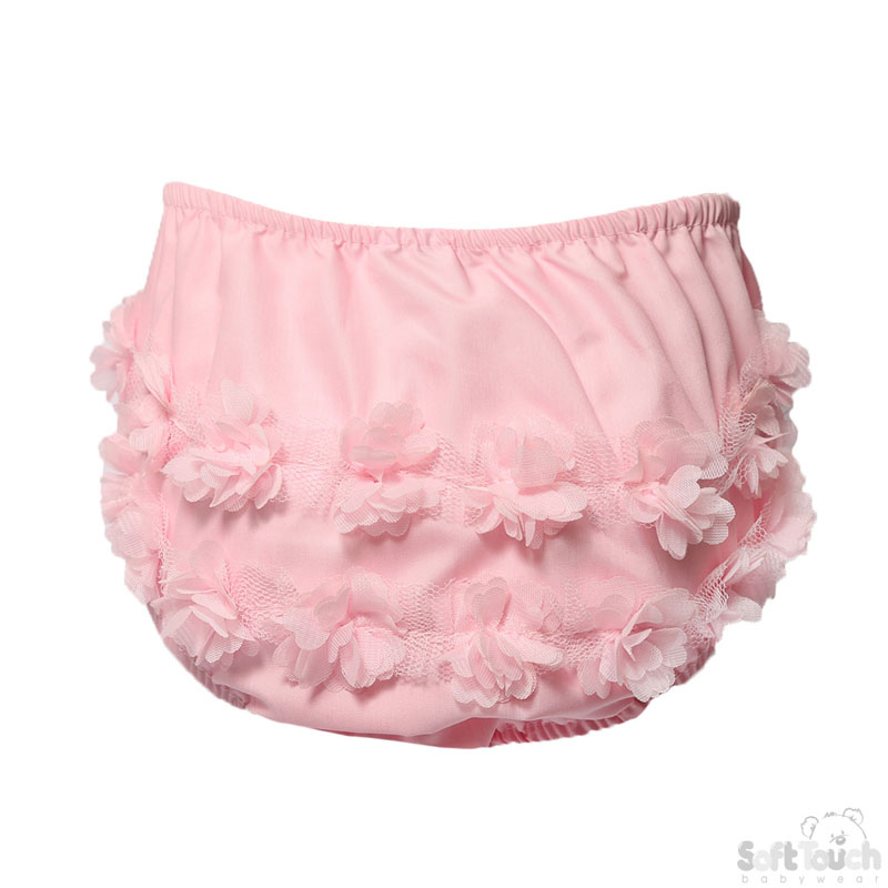 Pink Cotton Frilly Pants W/Flowers No. FP18-P
