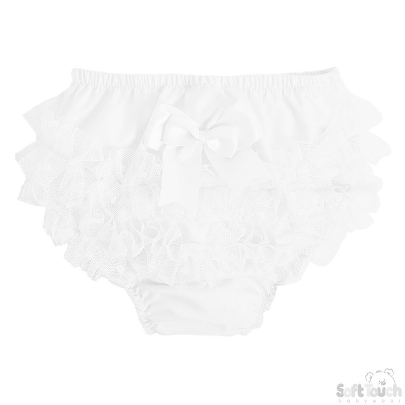 White Frilly Pants W/Dotty Lace : FP20-W