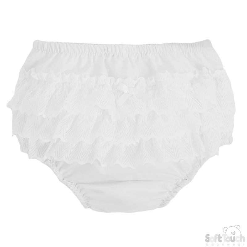 White Frilly Pants w/Zig Zag Lace: FP22-W