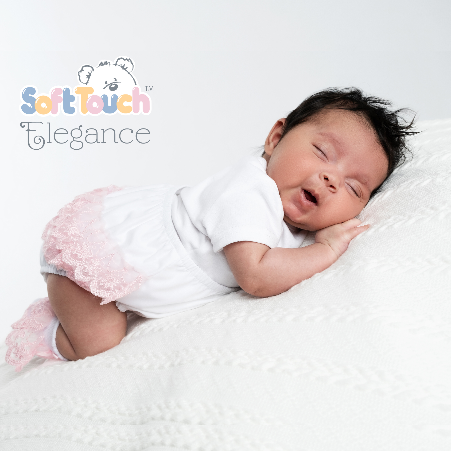 White Frilly Pants w/Pink Floral Lace & Bow No. FP28-P