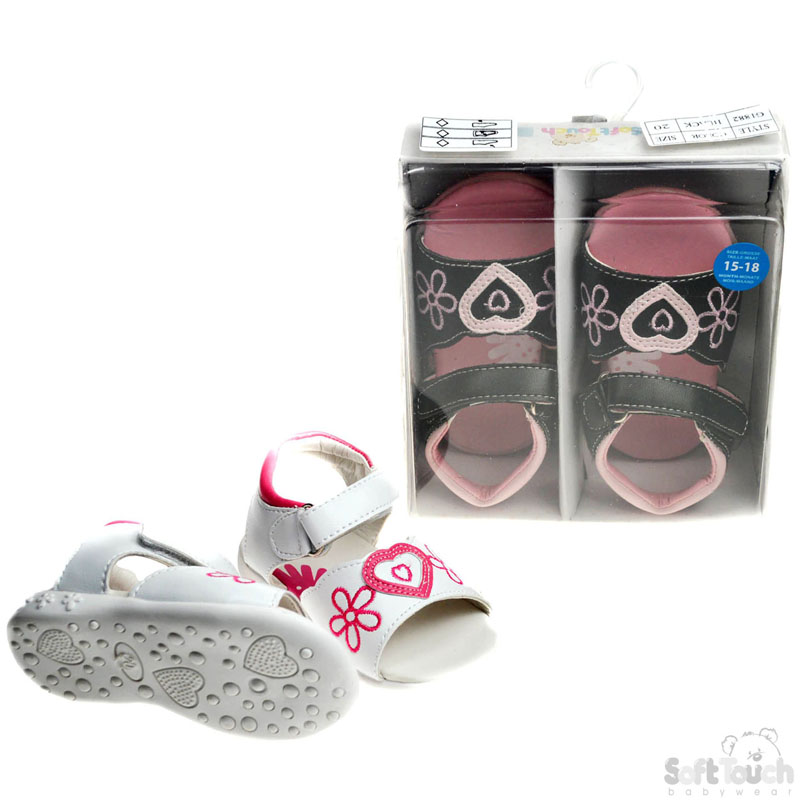 Girls Sandals W/Flower & Heart (Box) No. G1882
