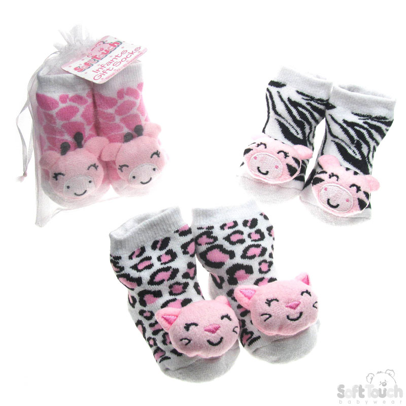 Girls Rattle Socks W/Animal Applique No. GS102