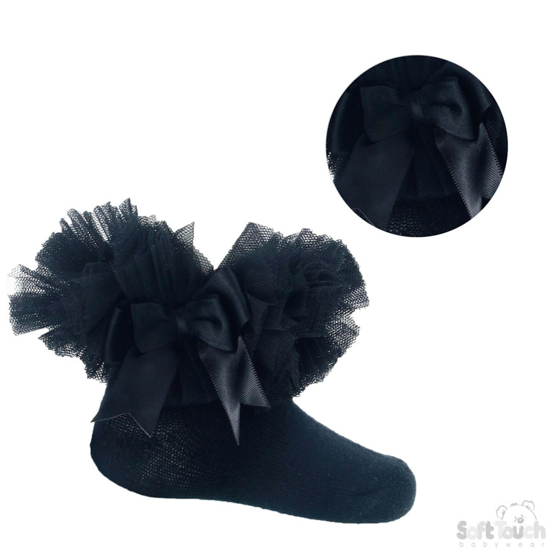 Small Black Frilly Socks W/Bow No. GS114-BLK