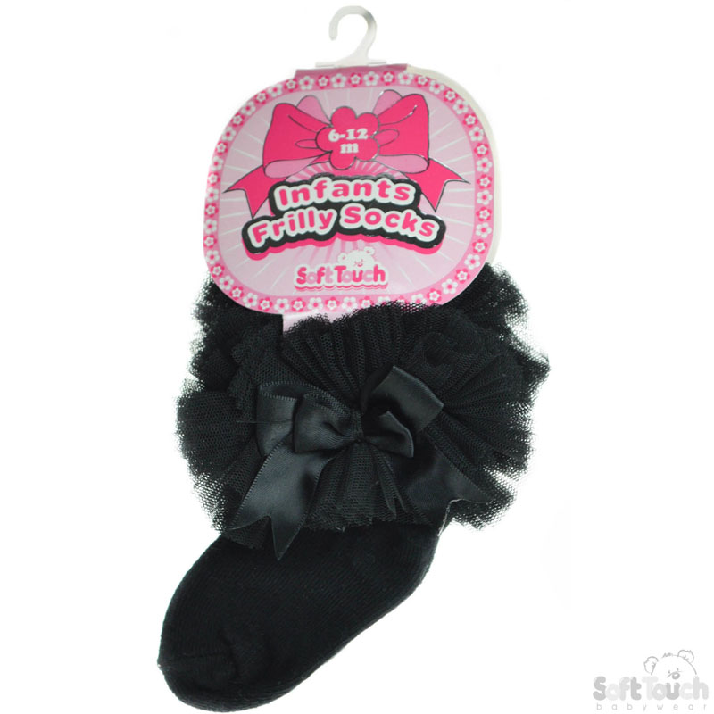 Small Black Frilly Socks W/Bow No. GS114-BLK
