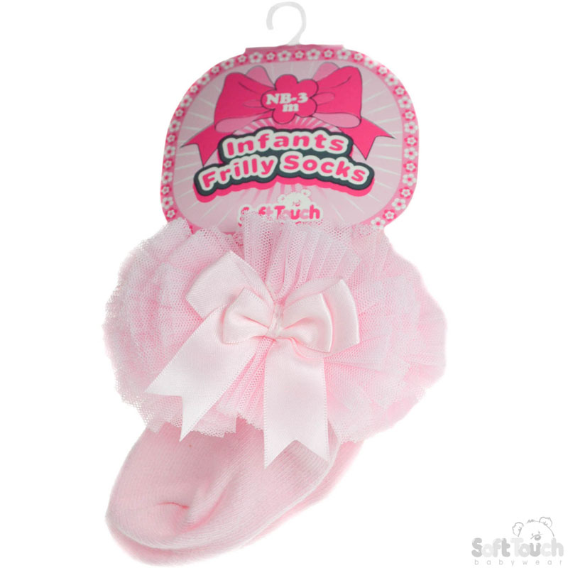 Small Light Pink Frilly Socks W/Bow No. GS114-P