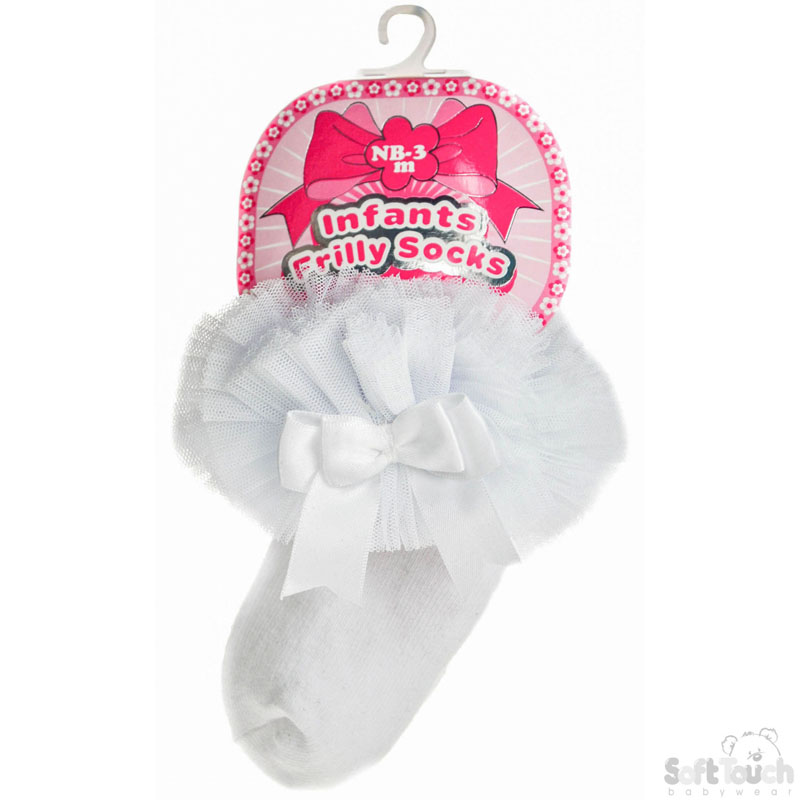 Small White Frilly Socks W/Bow No. GS114-W