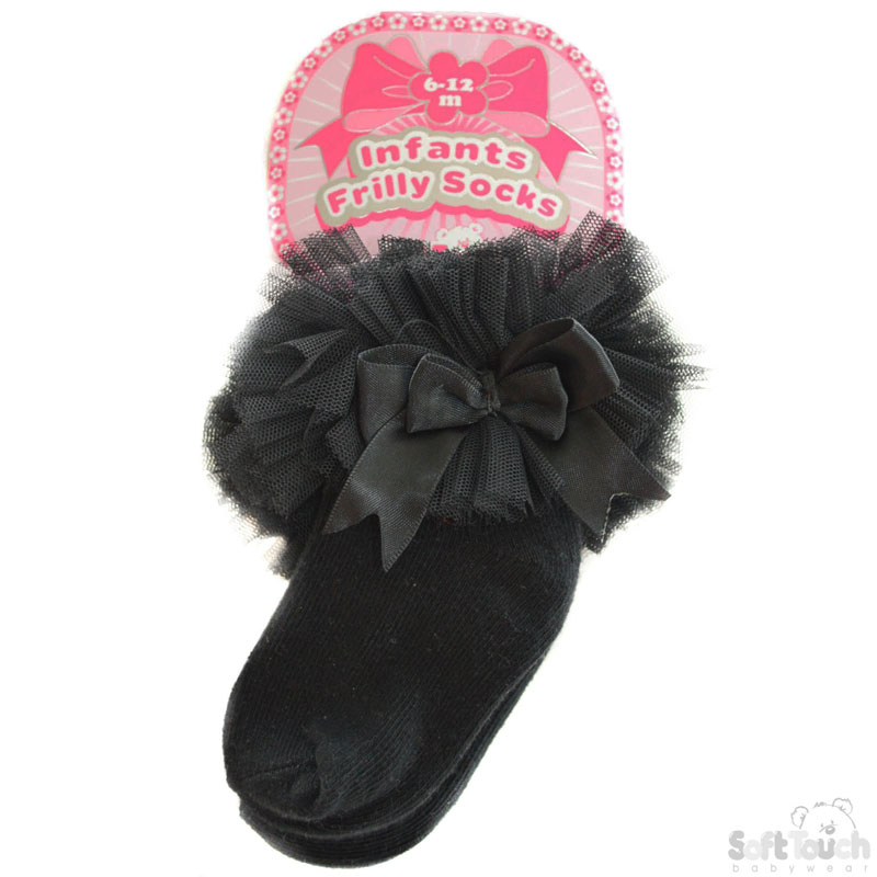 Medium Black Frilly Socks W/Bow No. GS116-BLK