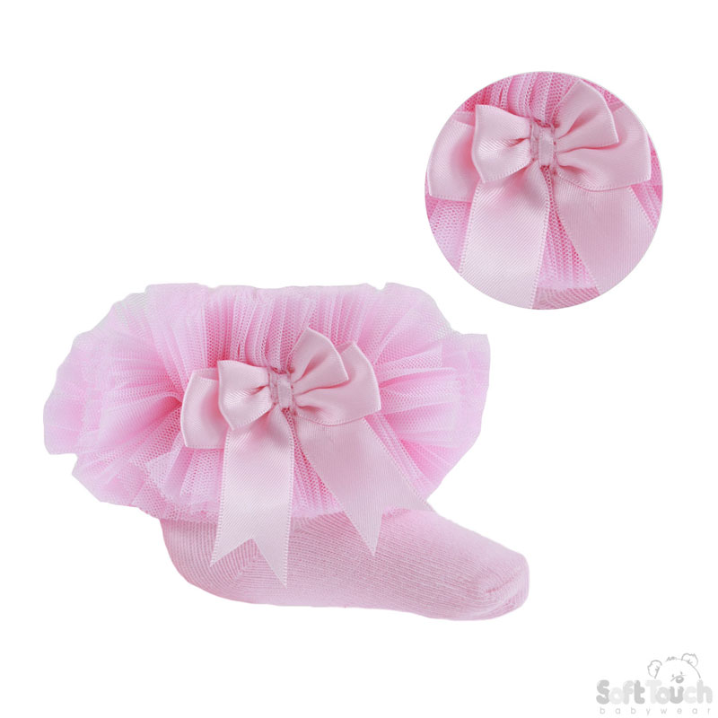 Medium Pink Frilly Socks W/Bow No. GS116-P