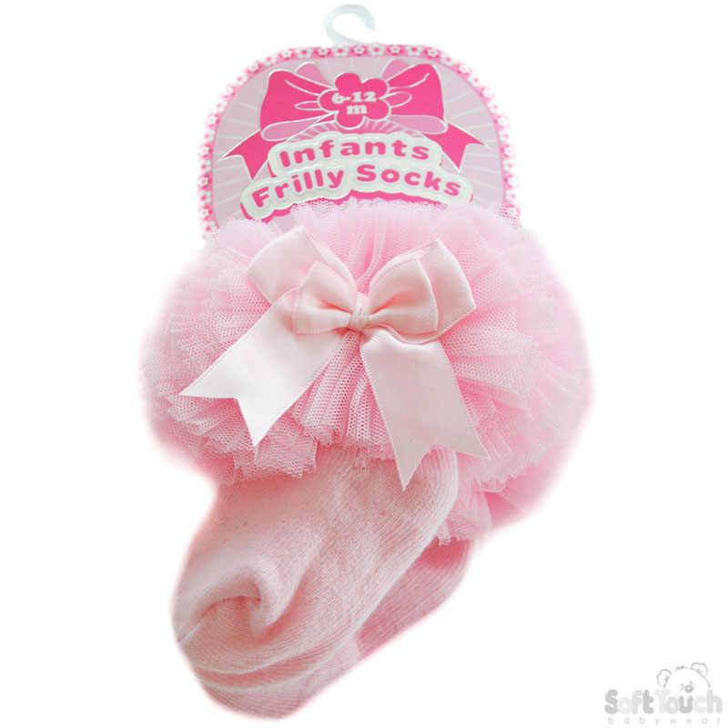 Medium Pink Frilly Socks W/Bow No. GS116-P