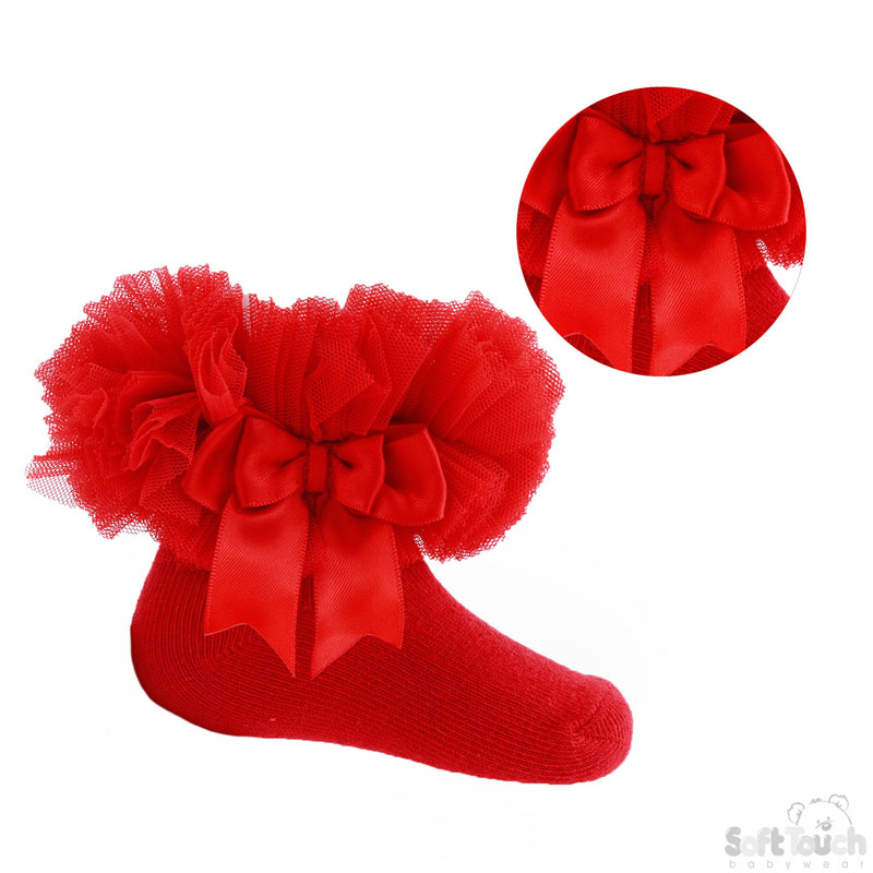 Medium Red Frilly Socks W/Bow No. GS116-R