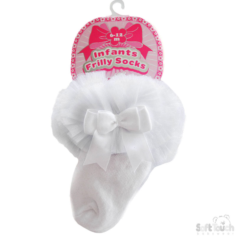 Medium White Frilly Socks W/Bow No. GS116-W
