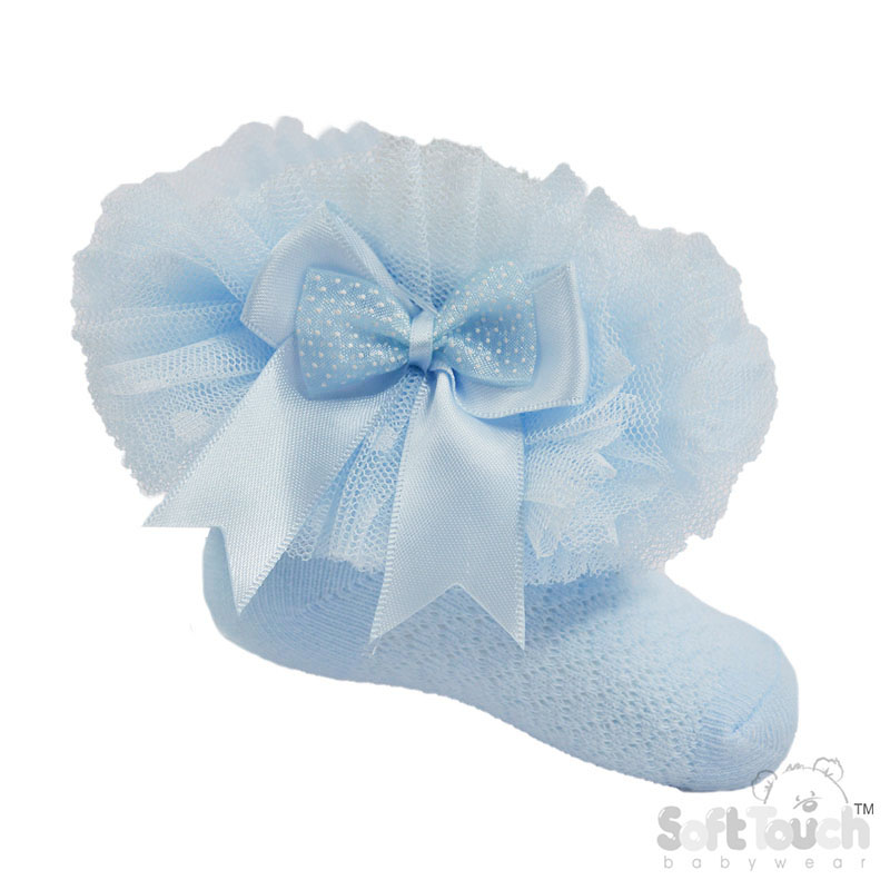 Spotty Tutu Lace Socks w/Spotty Bow : Blue GS214-B