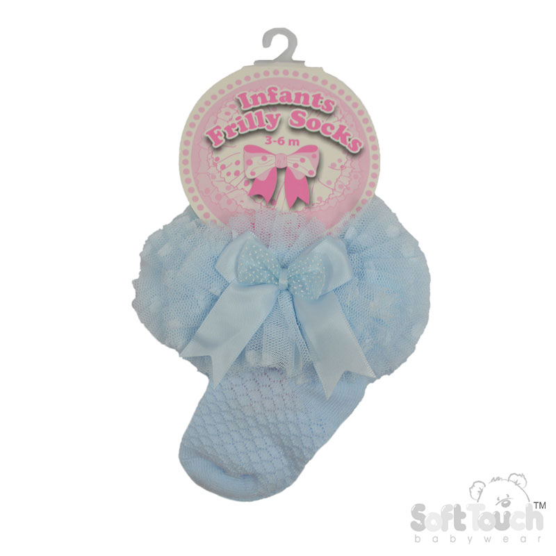 Spotty Tutu Lace Socks w/Spotty Bow : Blue GS214-B
