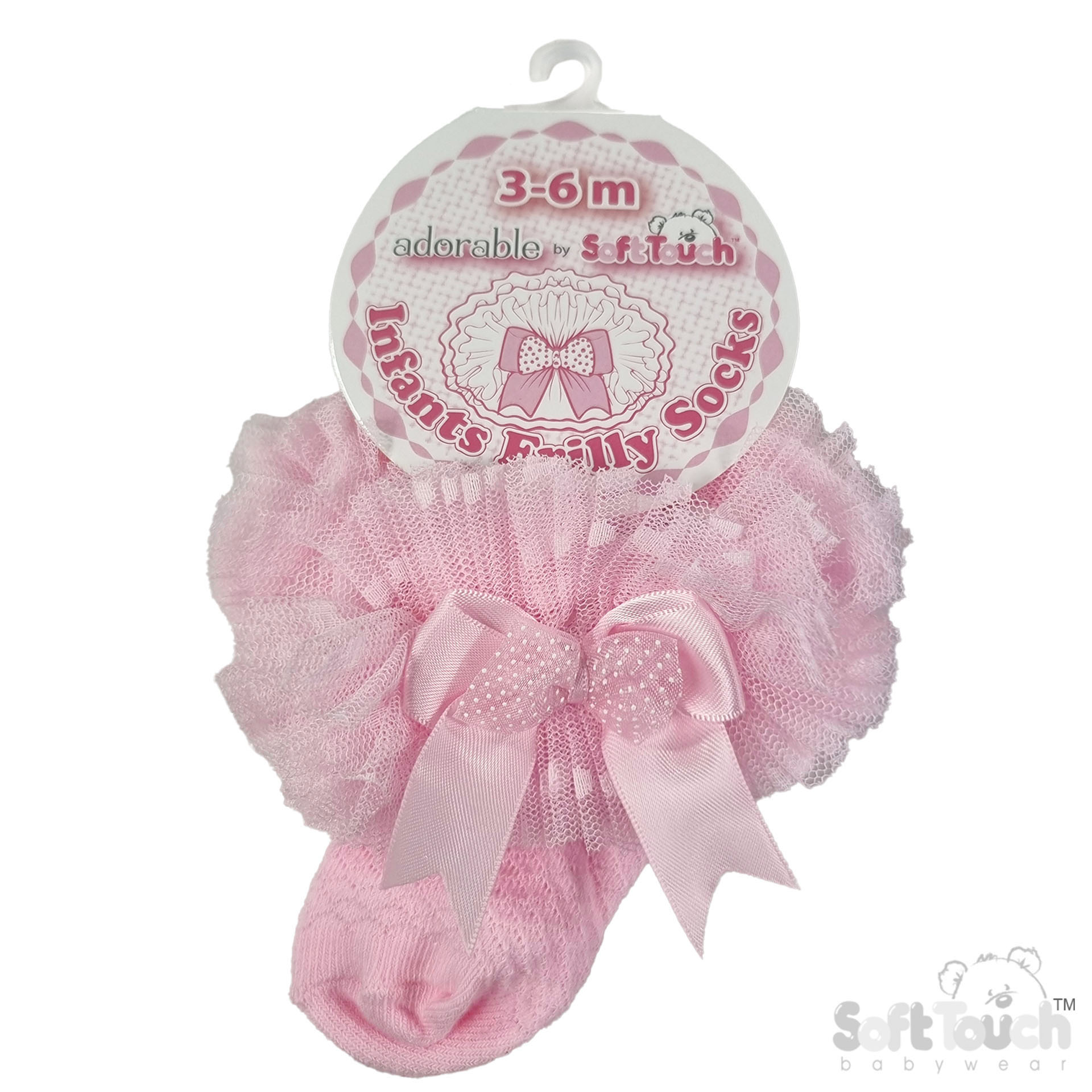 Spotty Tutu Lace Socks w/Spotty Bow : Pink GS214-P