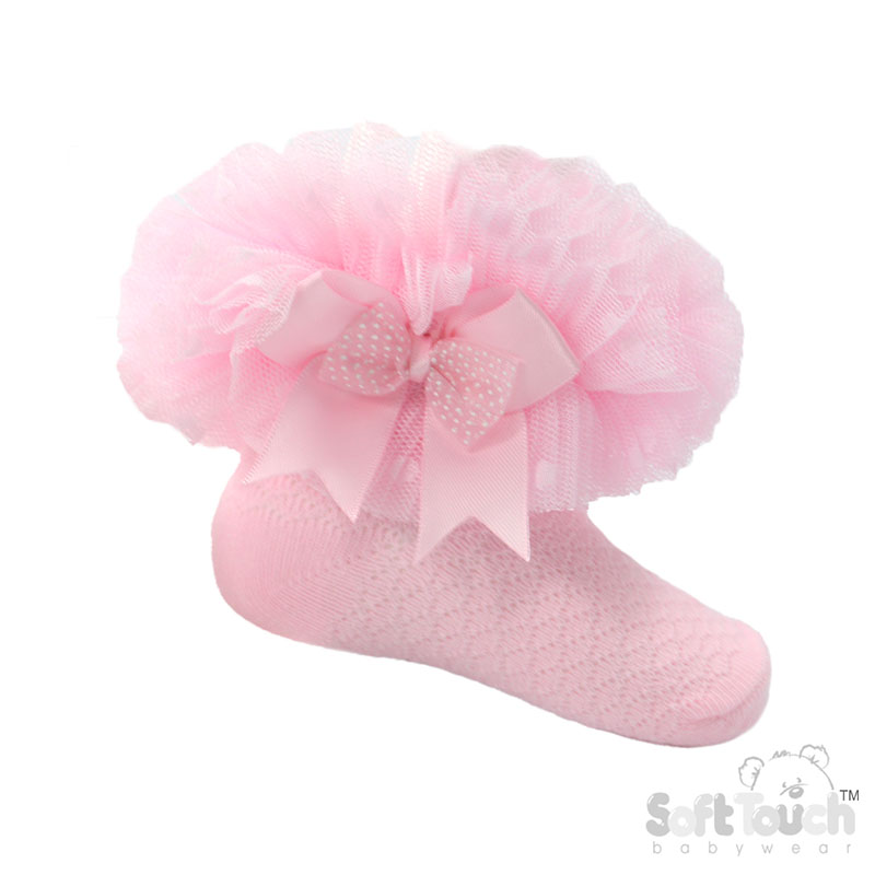 Spotty Tutu Lace Socks w/Spotty Bow : Pink GS216-P