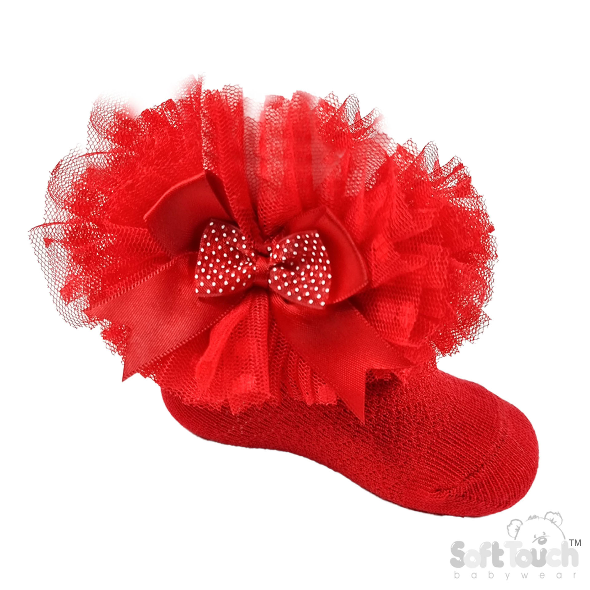 Spotty Tutu Lace Socks w/Spotty Bow : Red GS216-R
