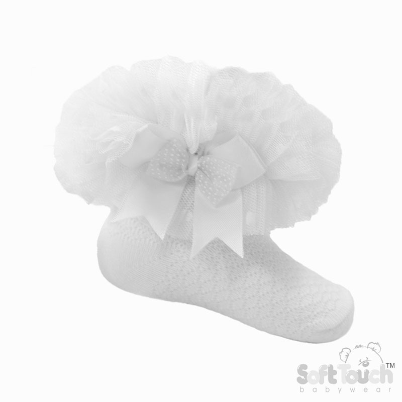 Spotty Tutu Lace Socks w/Spotty Bow : White GS216-W