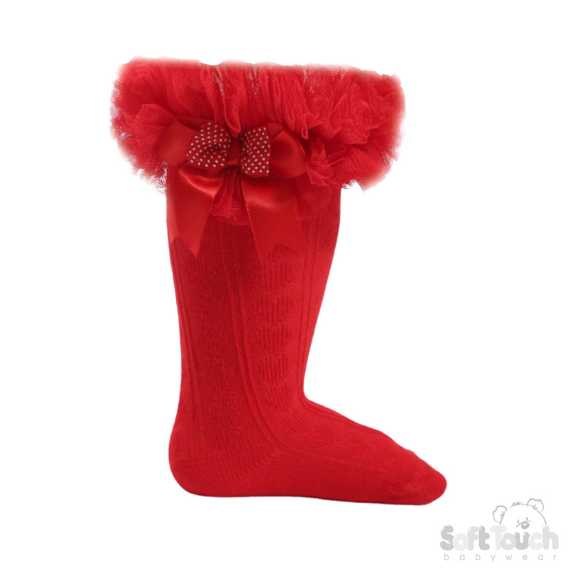 Spotty Tutu Lace Knee Socks w/Spotty Bow : GS218-R
