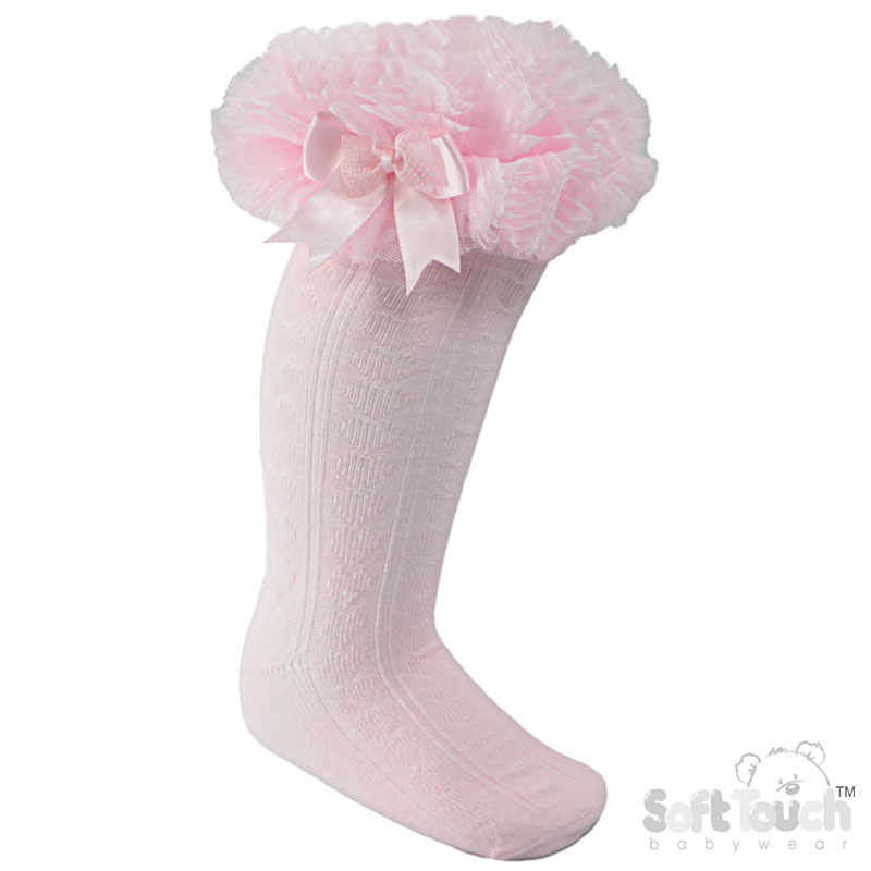 Childrens Spotty Tutu Lace Knee Socks w/Spotty Bow : GS220-P