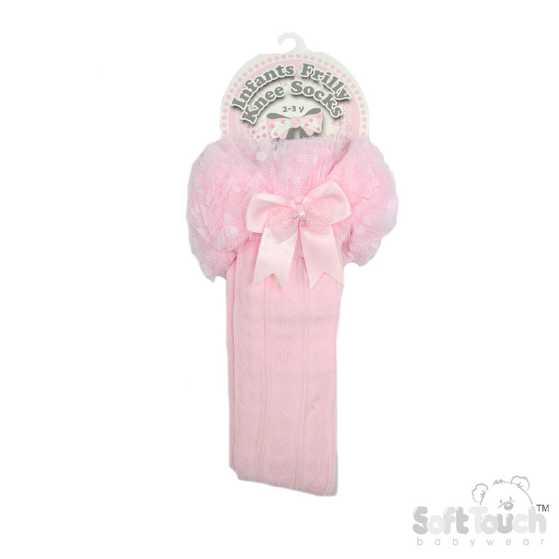 Childrens Spotty Tutu Lace Knee Socks w/Spotty Bow : GS220-P