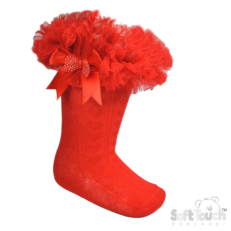 Childrens Spotty Tutu Lace Knee Socks w/Spotty Bow : GS220-R