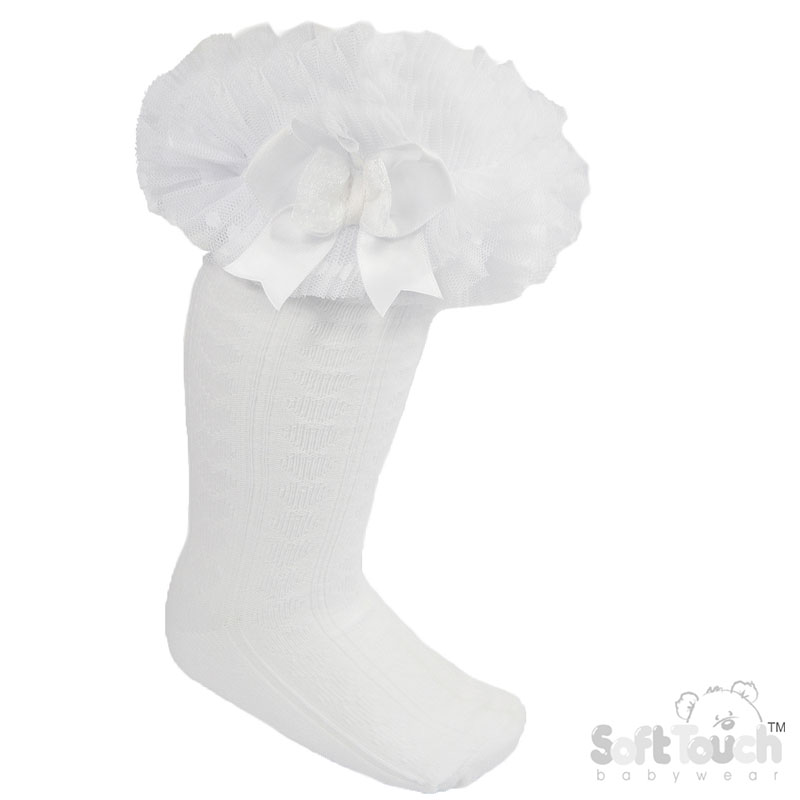 Childrens Spotty Tutu Lace Knee Socks w/Spotty Bow : GS220-W