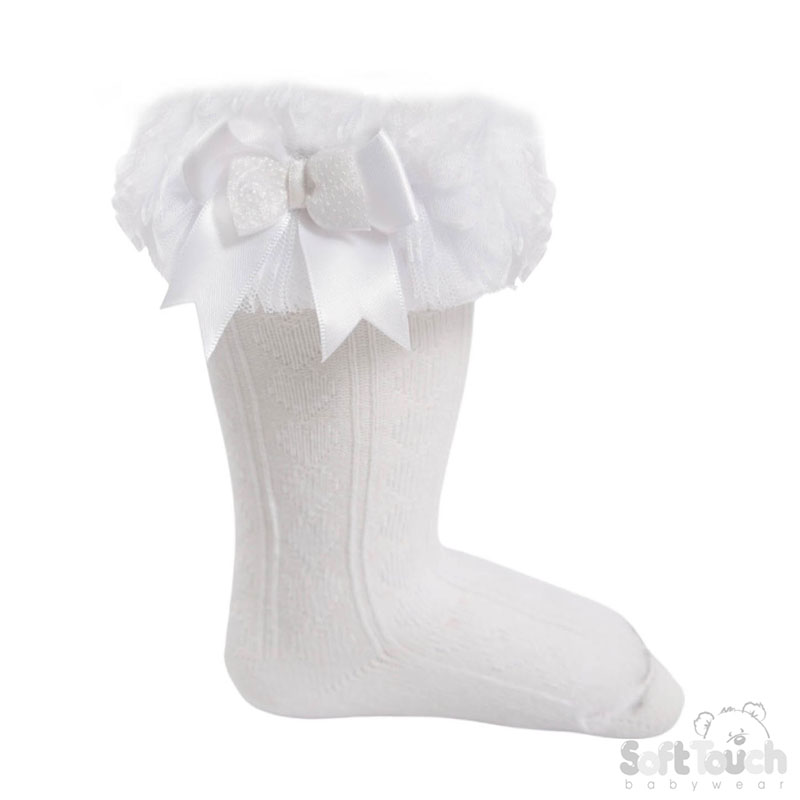 Childrens Spotty Tutu Lace Knee Socks w/Spotty Bow : GS220-W
