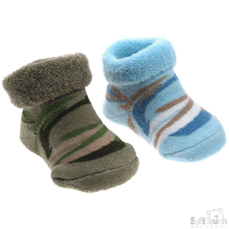 Infants Striped Turn-Over Socks  W/Bear Appliq GS56