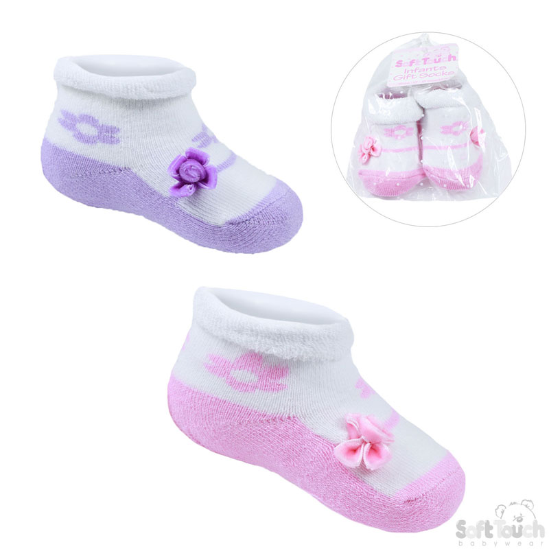 Infants Flower Turn-Over Socks W/Flower Appl GS58