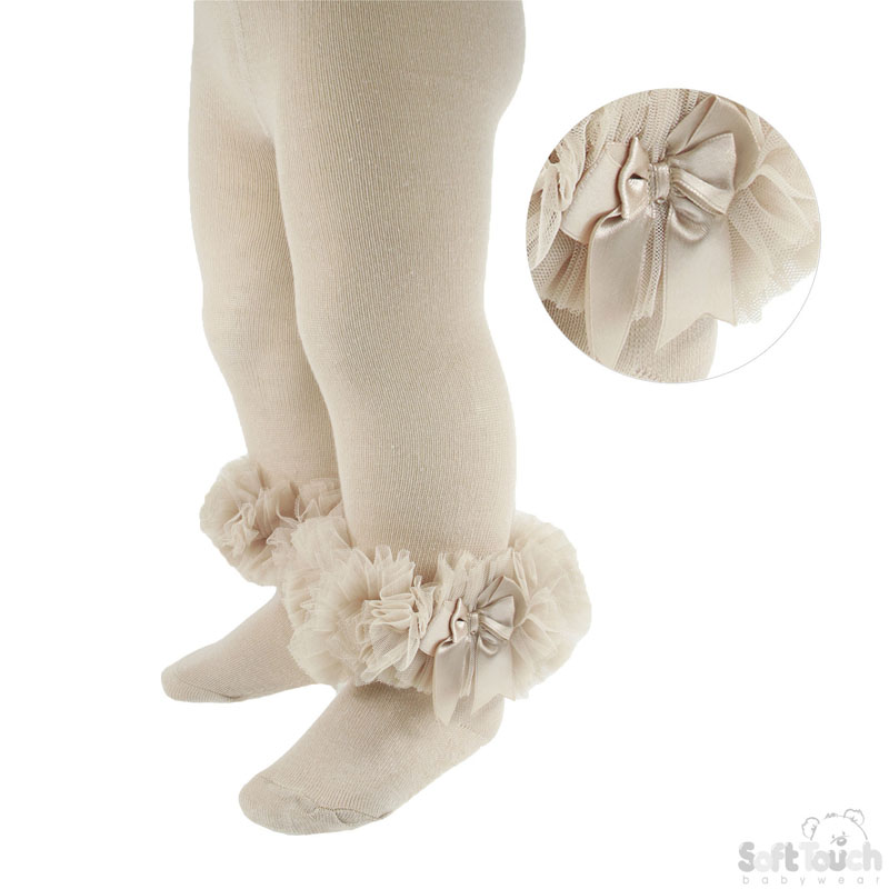 Beige Frilly Tights W/Bow No. GT62-BE