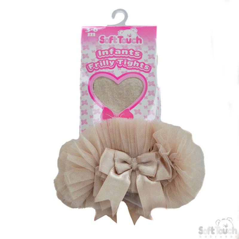 Beige Frilly Tights W/Bow No. GT62-BE