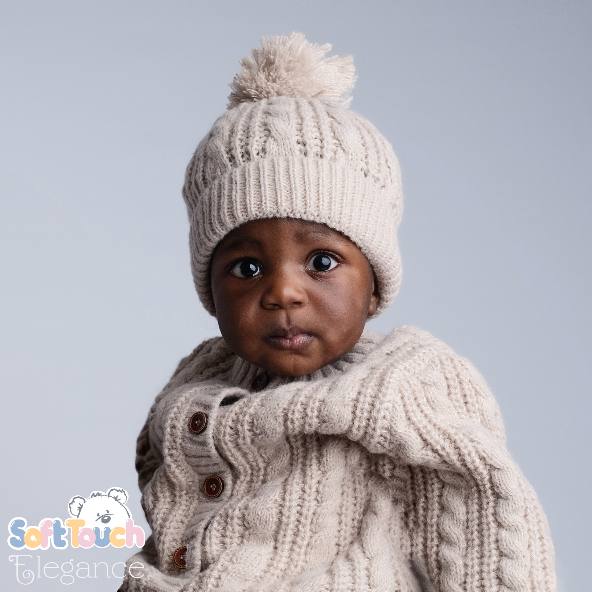 Deluxe Biscuit Cable Knit Hat w/Pom Pom : H16-BI