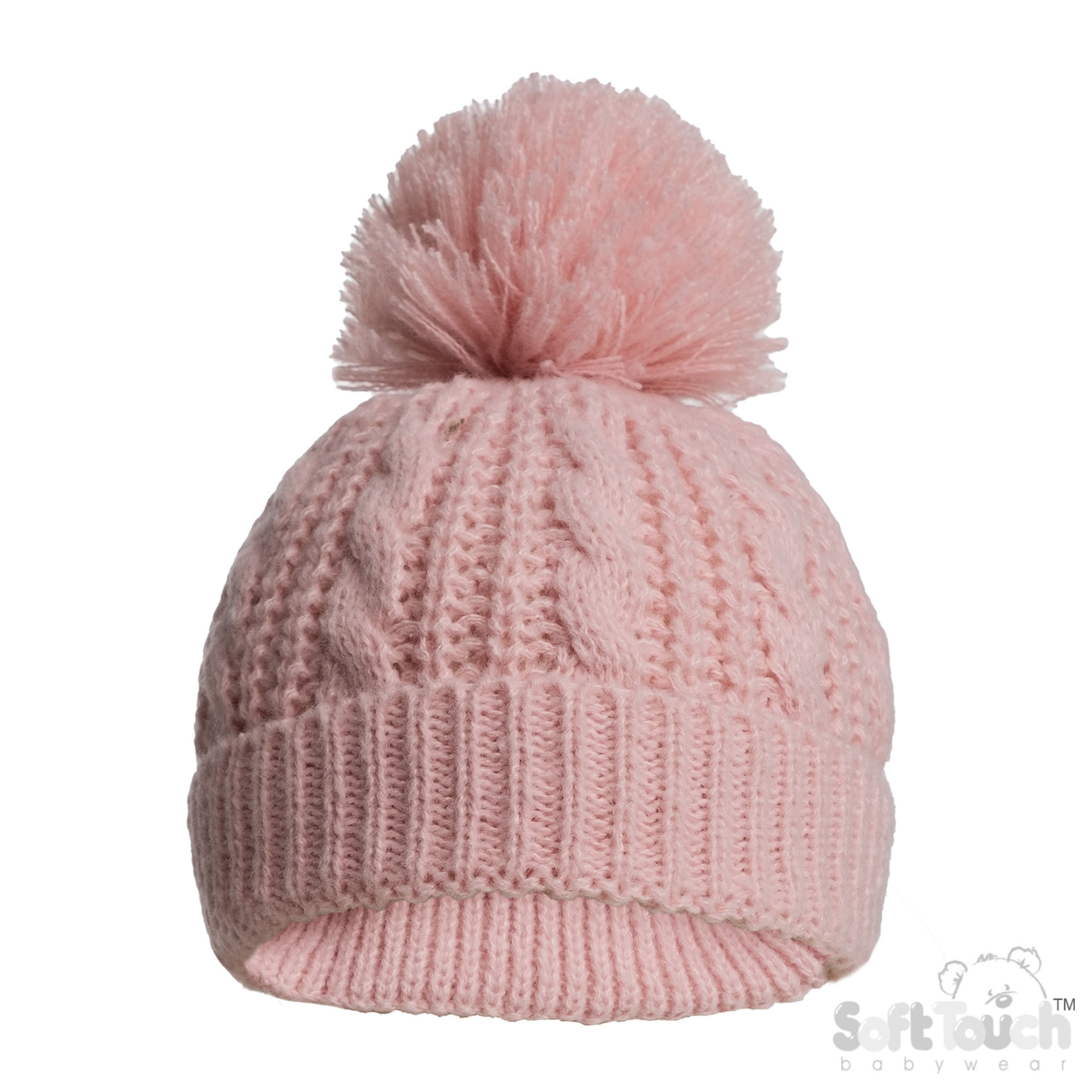 Deluxe Dusty Pink Cable Knit Hat w/Pom Pom : H16-DP